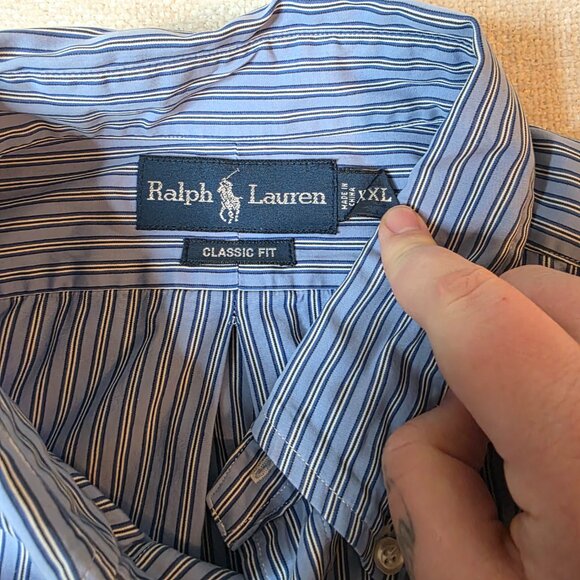 Ralph Lauren Classic Fit Striped Button Down Shirt Men’s XXL Blue Long Sleeve Po - Picture 3 of 7